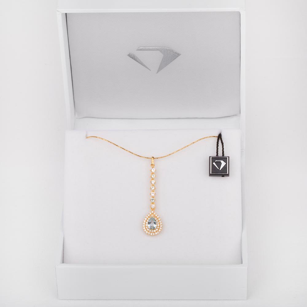 Fusion Aquamarine Halo 18ct Gold Vermeil Pear Pendant #6
