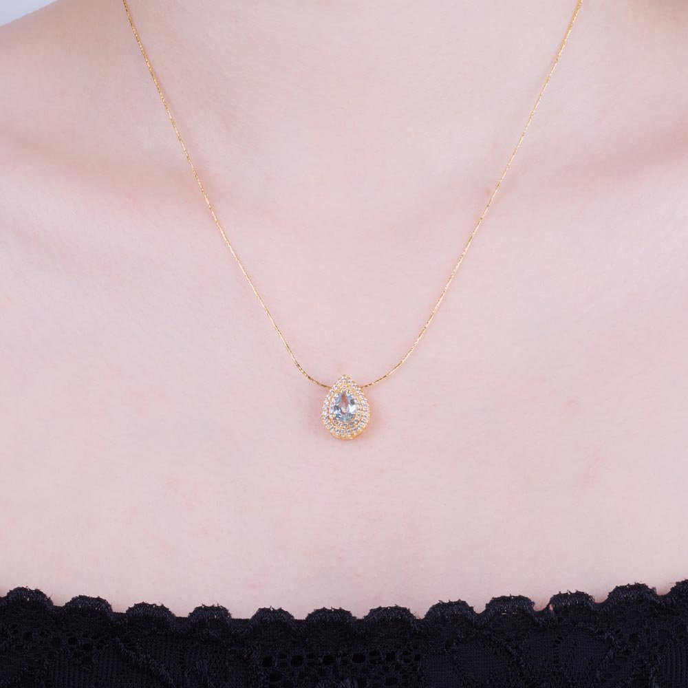 Fusion Aquamarine Halo 18ct Gold Vermeil Pear Pendant #2
