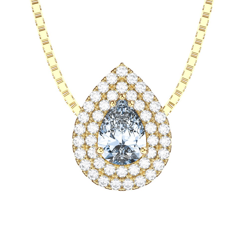 Fusion Aquamarine Halo 18ct Gold Vermeil Pear Pendant