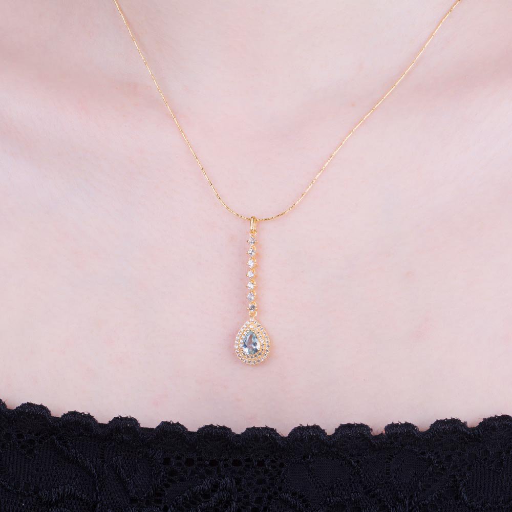 Fusion Aquamarine Halo 18ct Gold Vermeil Pear Pendant #3