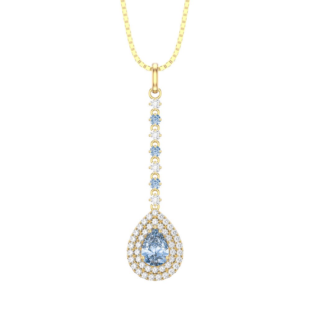 Fusion Aquamarine Halo 18ct Gold Vermeil Drop Pear Pendant