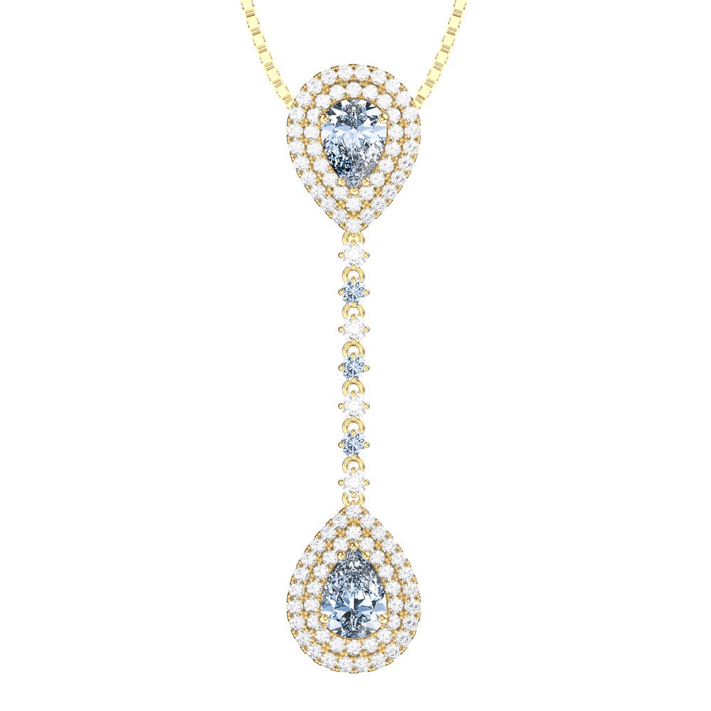 Fusion Aquamarine Halo 18ct Gold Vermeil Drop Pear Pendant Set