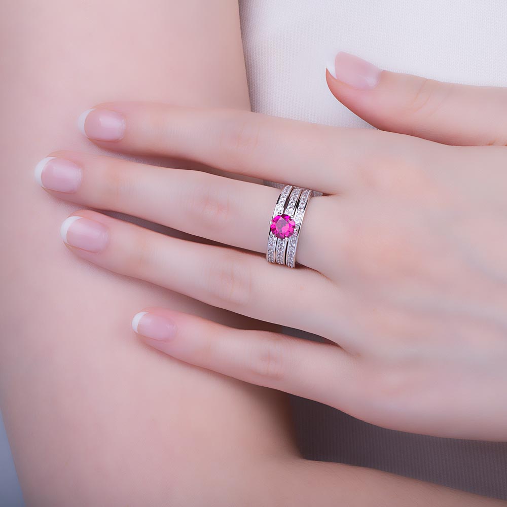 Unity 1ct Ruby Platinum plated Silver Channel Promise Ring #3