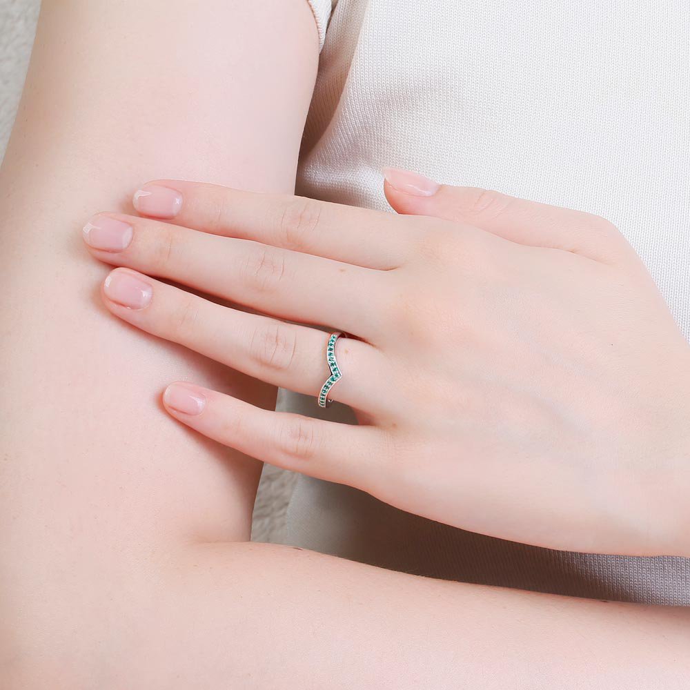 Unity Wishbone Emerald 9ct White Gold Promise Ring #2