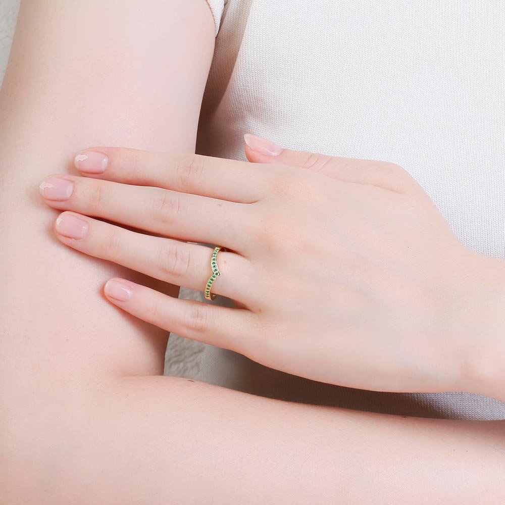 Unity Wishbone Emerald 9ct Gold Promise Ring #2