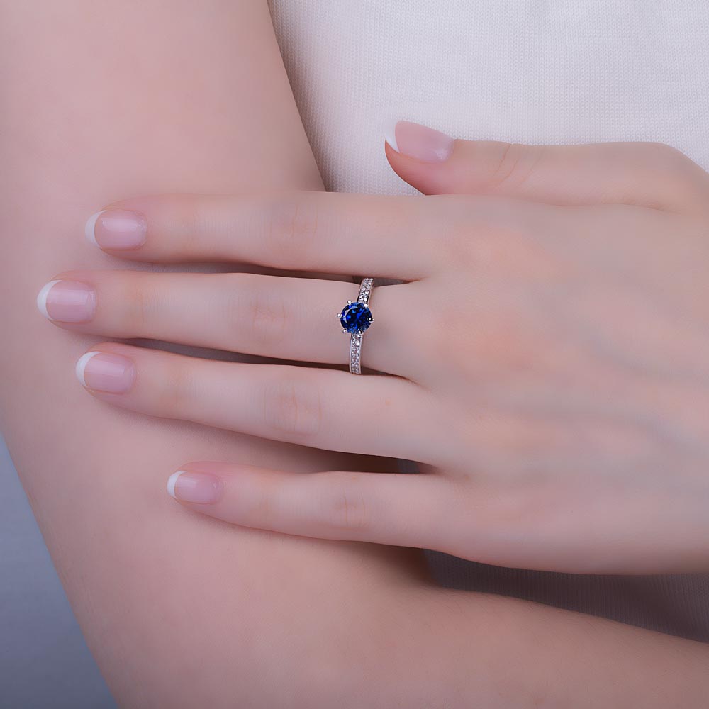 Unity 1ct Sapphire Platinum plated Silver Channel Promise Ring #2