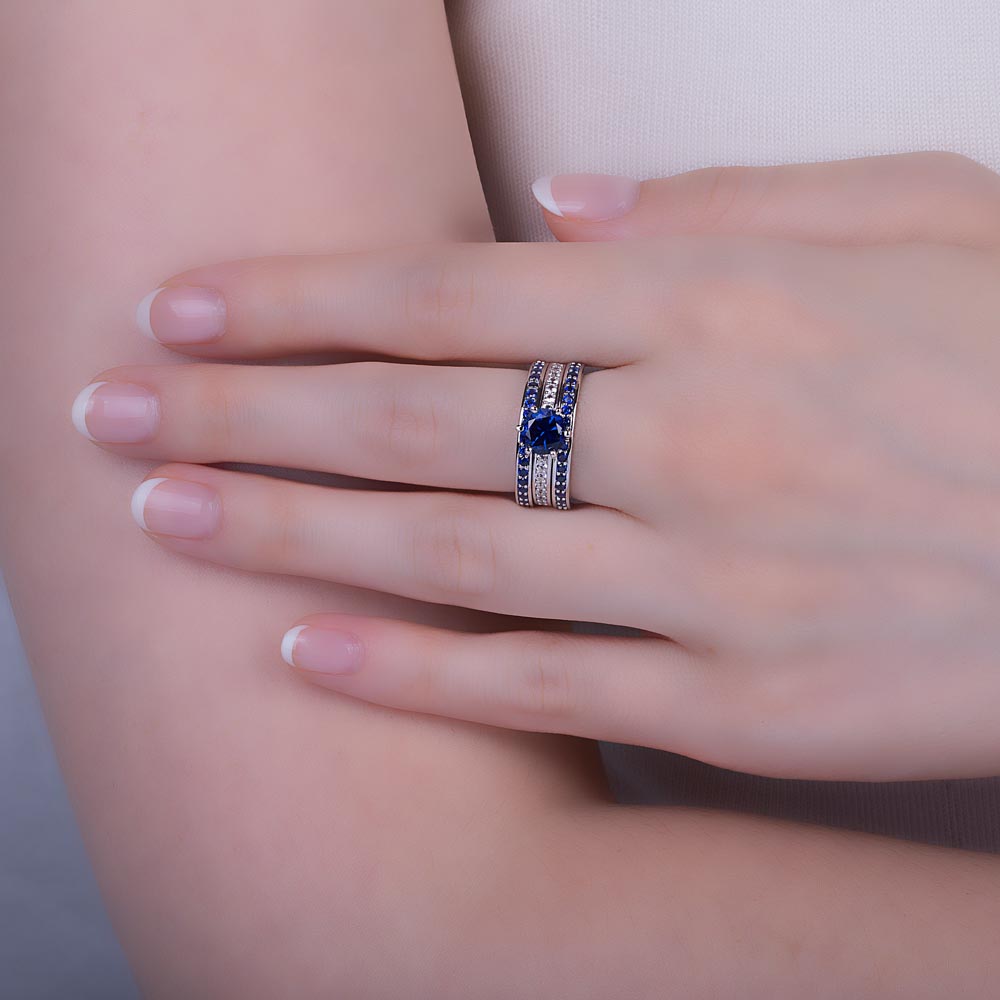 Unity 1ct Sapphire Platinum plated Silver Channel Promise Ring #4