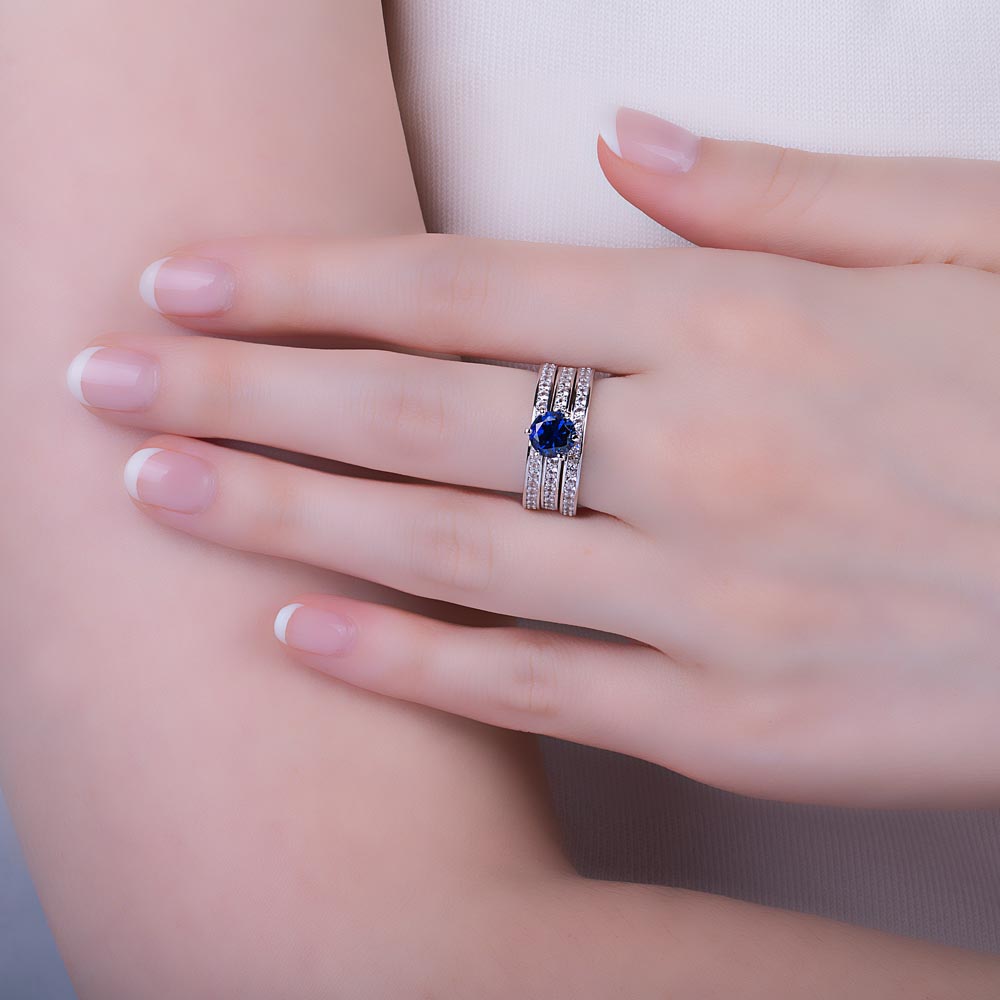 Unity 1ct Sapphire Platinum plated Silver Channel Promise Ring #3