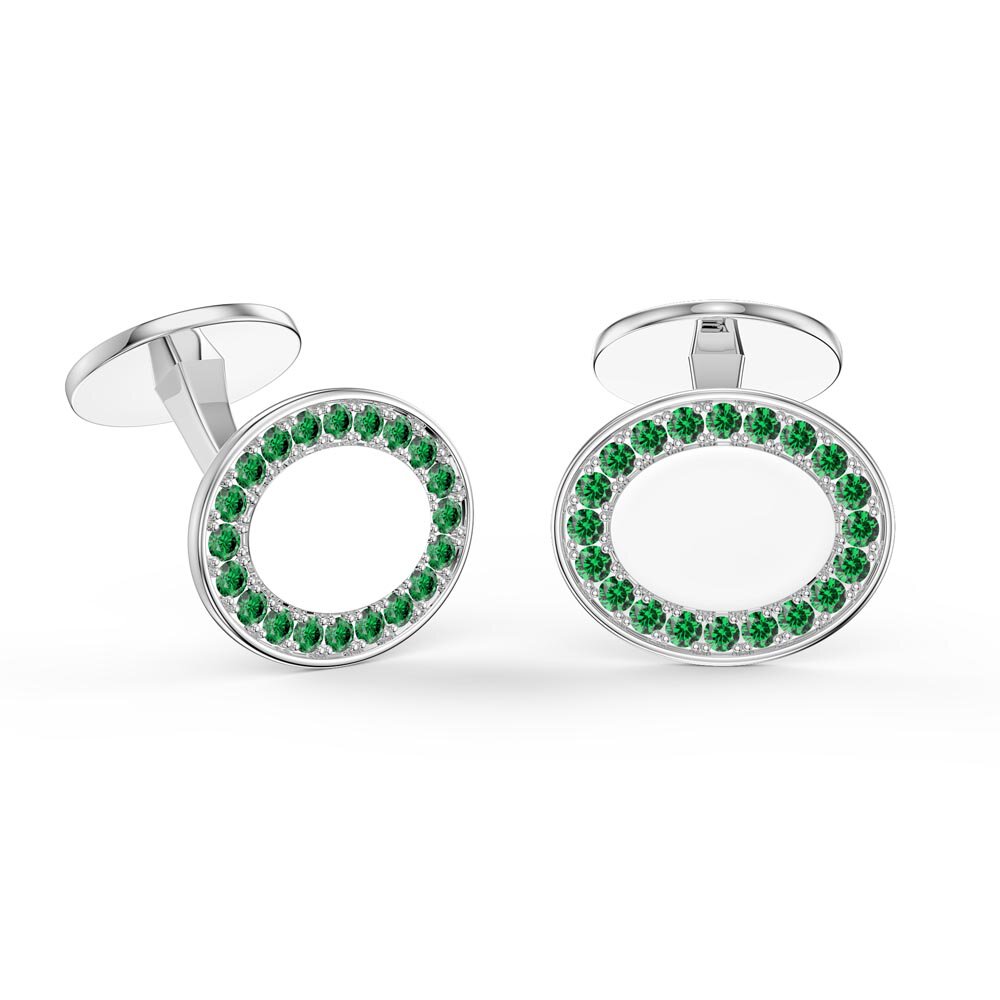 Signature Emerald Platinum plated Silver Oval Cufflinks