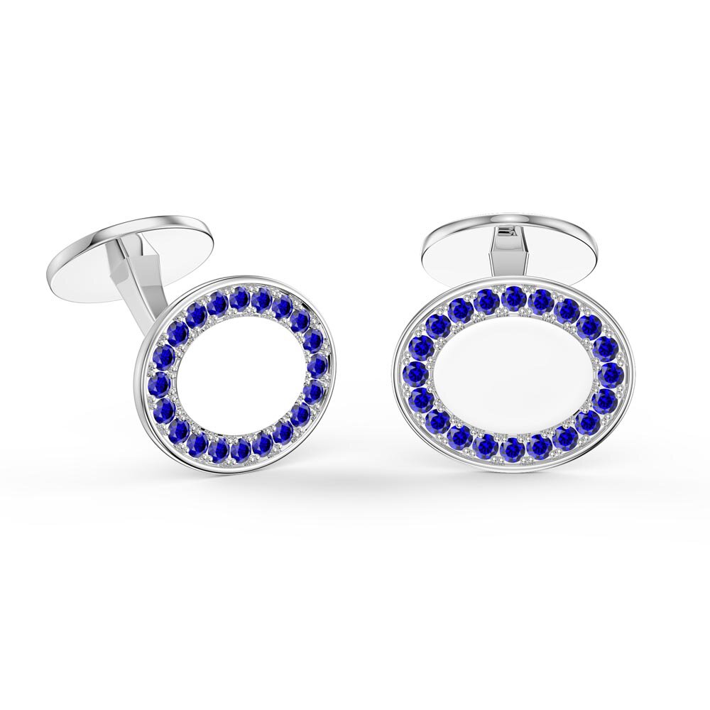Signature Sapphire Platinum plated Silver Oval Cufflinks