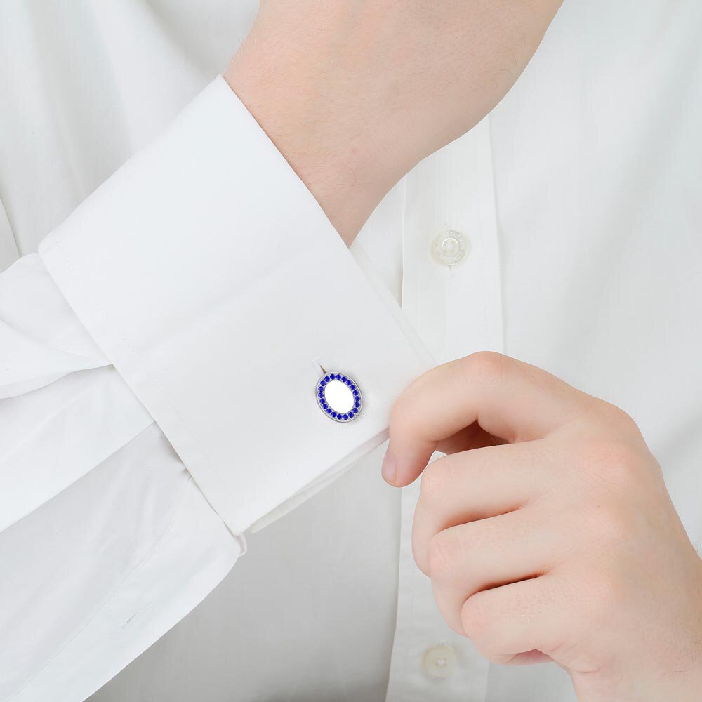 Signature Sapphire Platinum plated Silver Oval Cufflinks #2