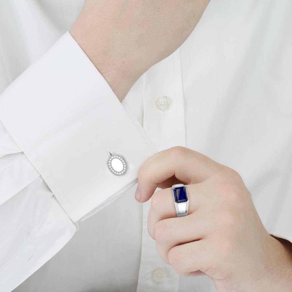 3ct Sapphire Emerald cut Platinum Bezel Signet Ring #2