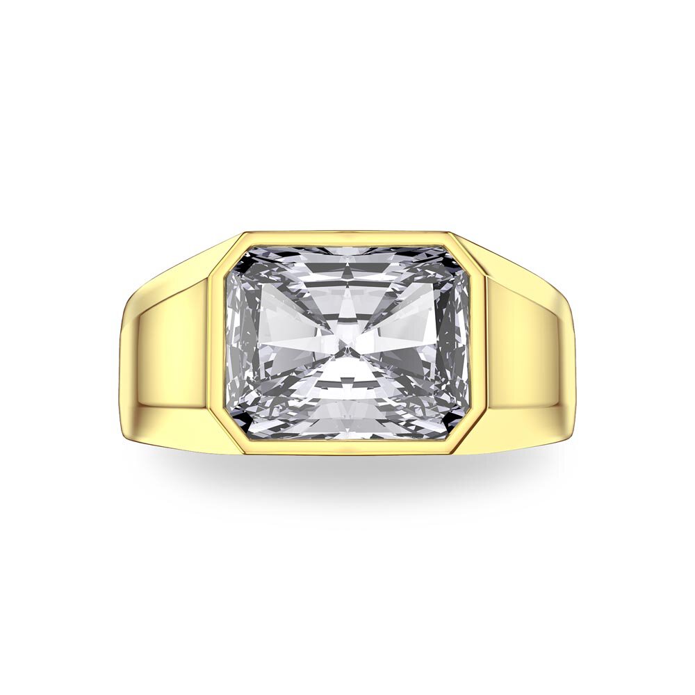 3ct Lab Diamond Emerald cut 9ct Yellow Gold Bezel Signet Ring