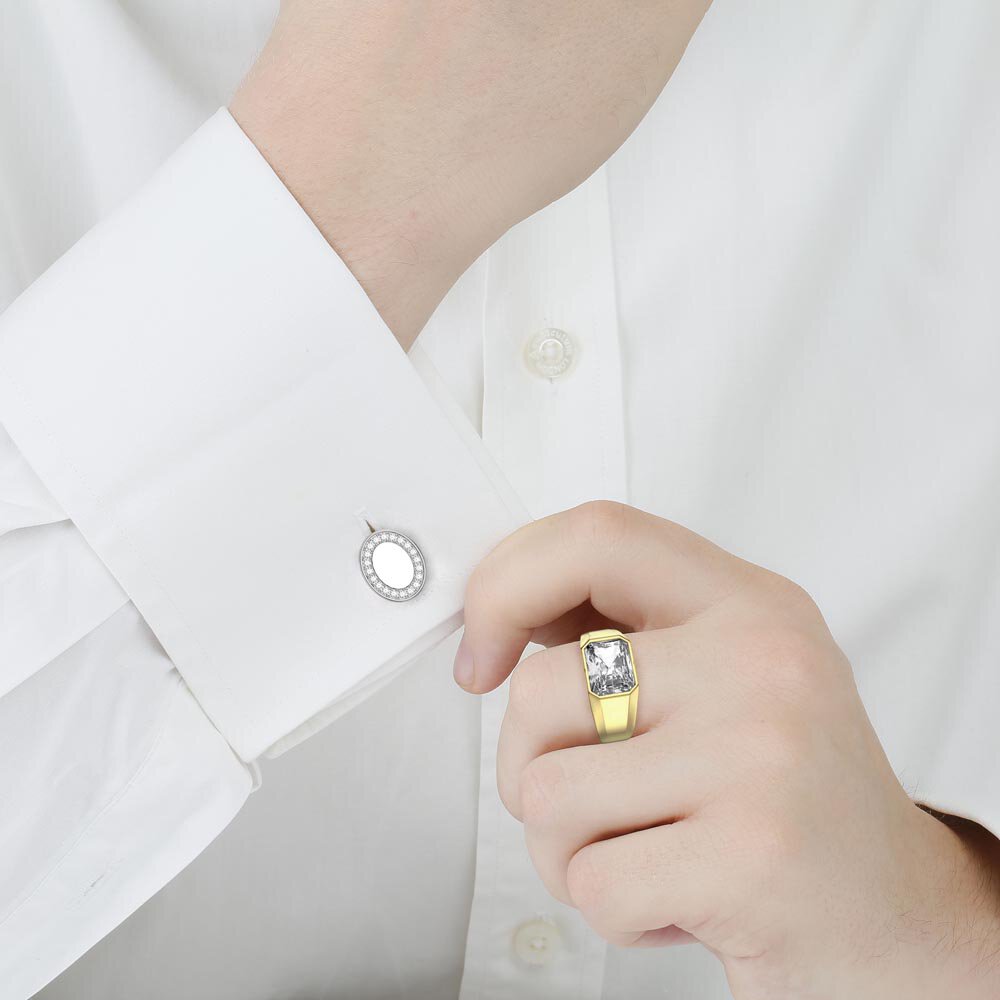 3ct Lab Diamond Emerald cut 9ct Yellow Gold Bezel Signet Ring #2