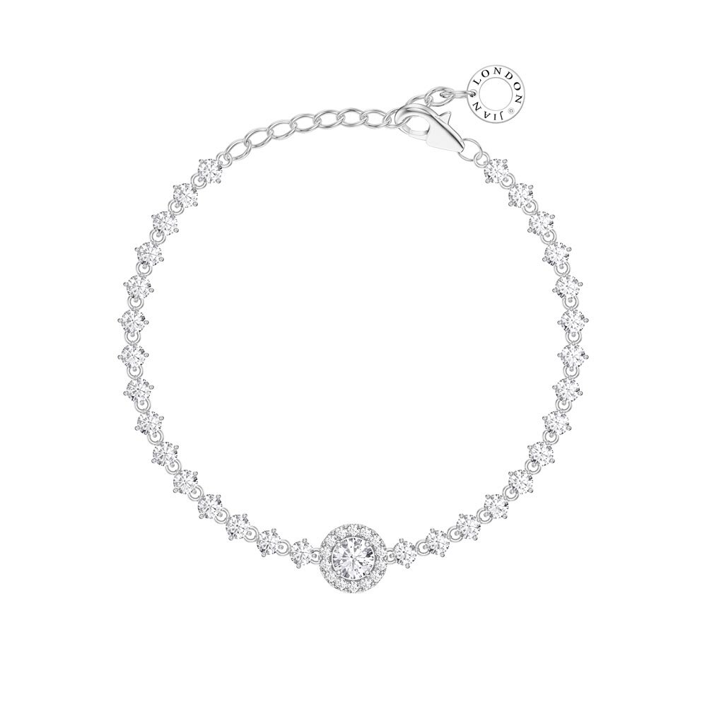 Fusion White Sapphire Halo Platinum plated Silver Tennis Bracelet