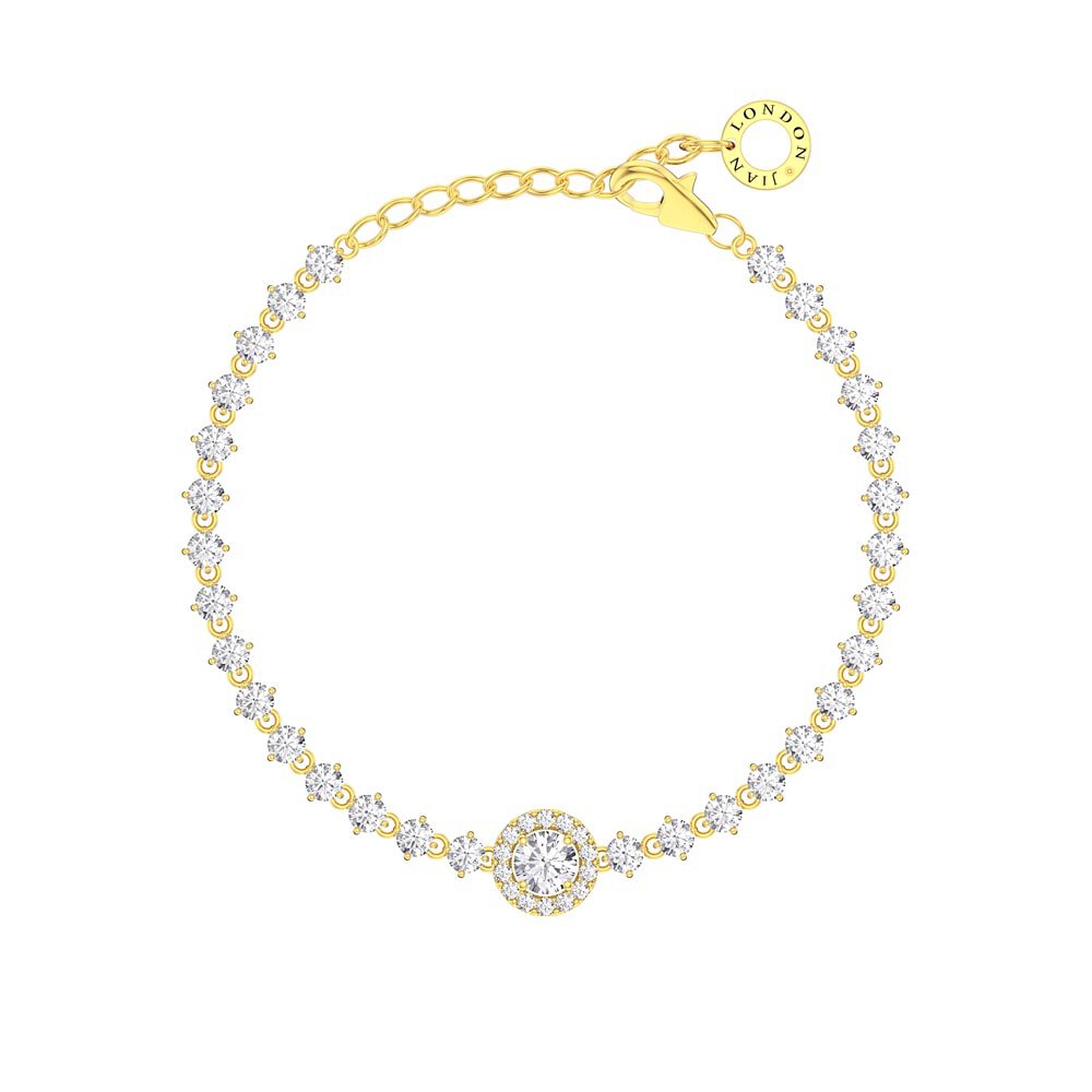 Fusion White Sapphire Halo 18ct Gold Vermeil Tennis Bracelet