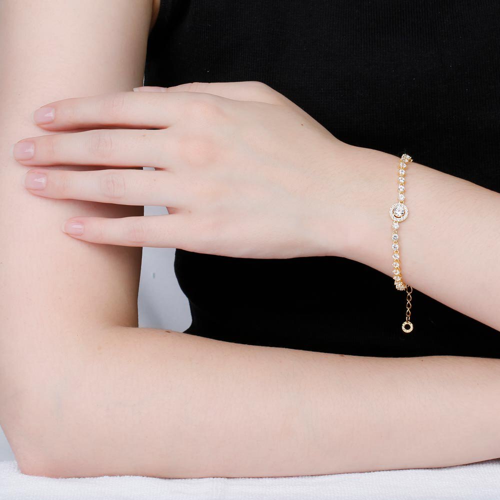 Fusion White Sapphire Halo 18ct Gold Vermeil Tennis Bracelet #2