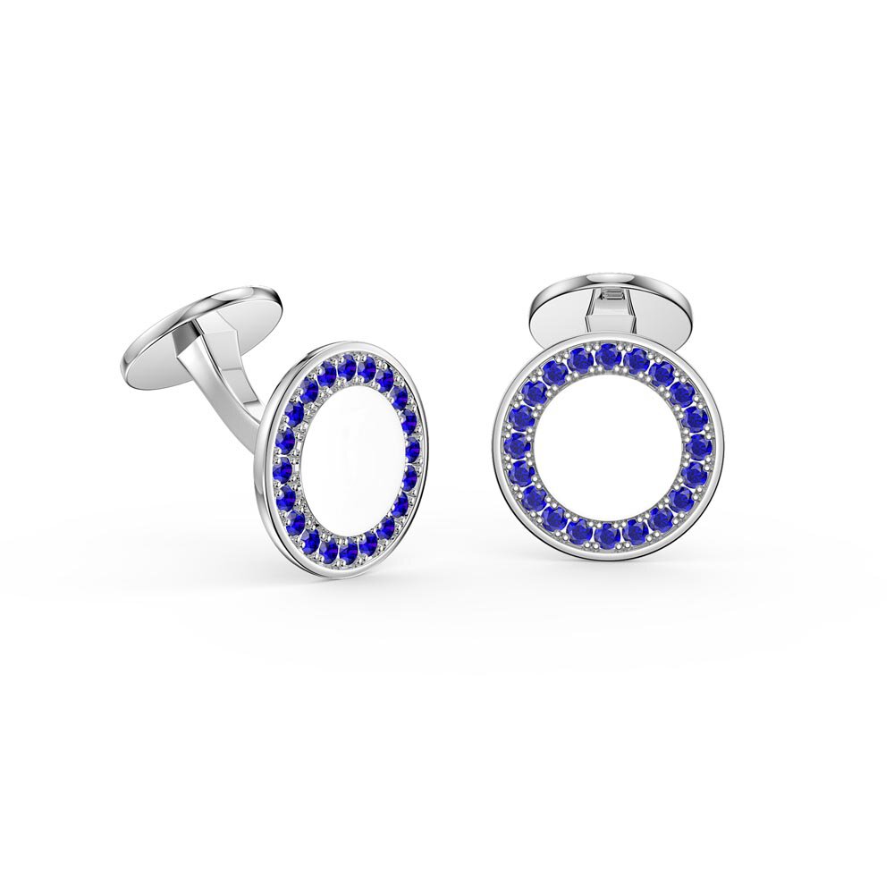 Signature Sapphire Platinum plated Silver Round Cufflinks