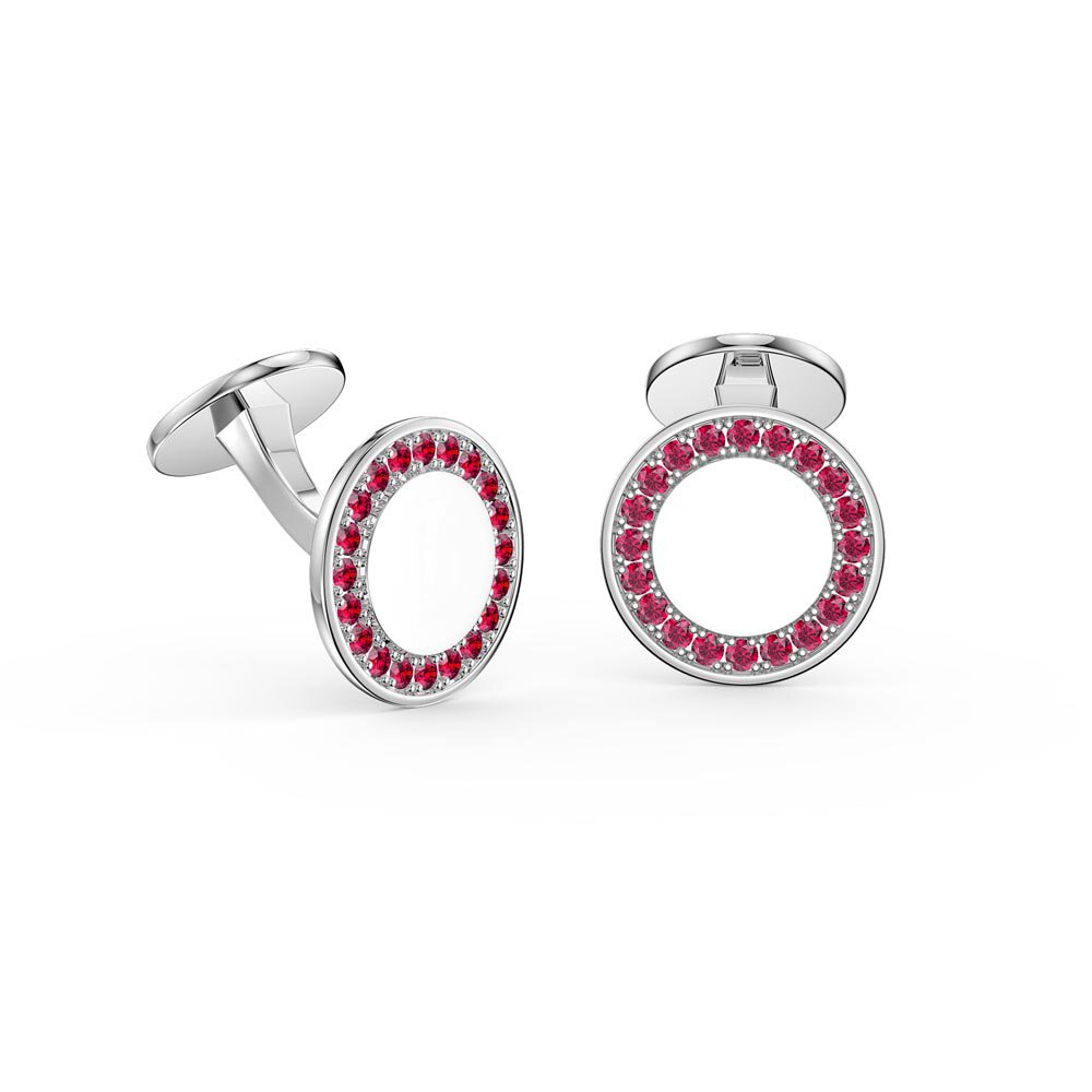 Signature Ruby Platinum plated Silver Round Cufflinks