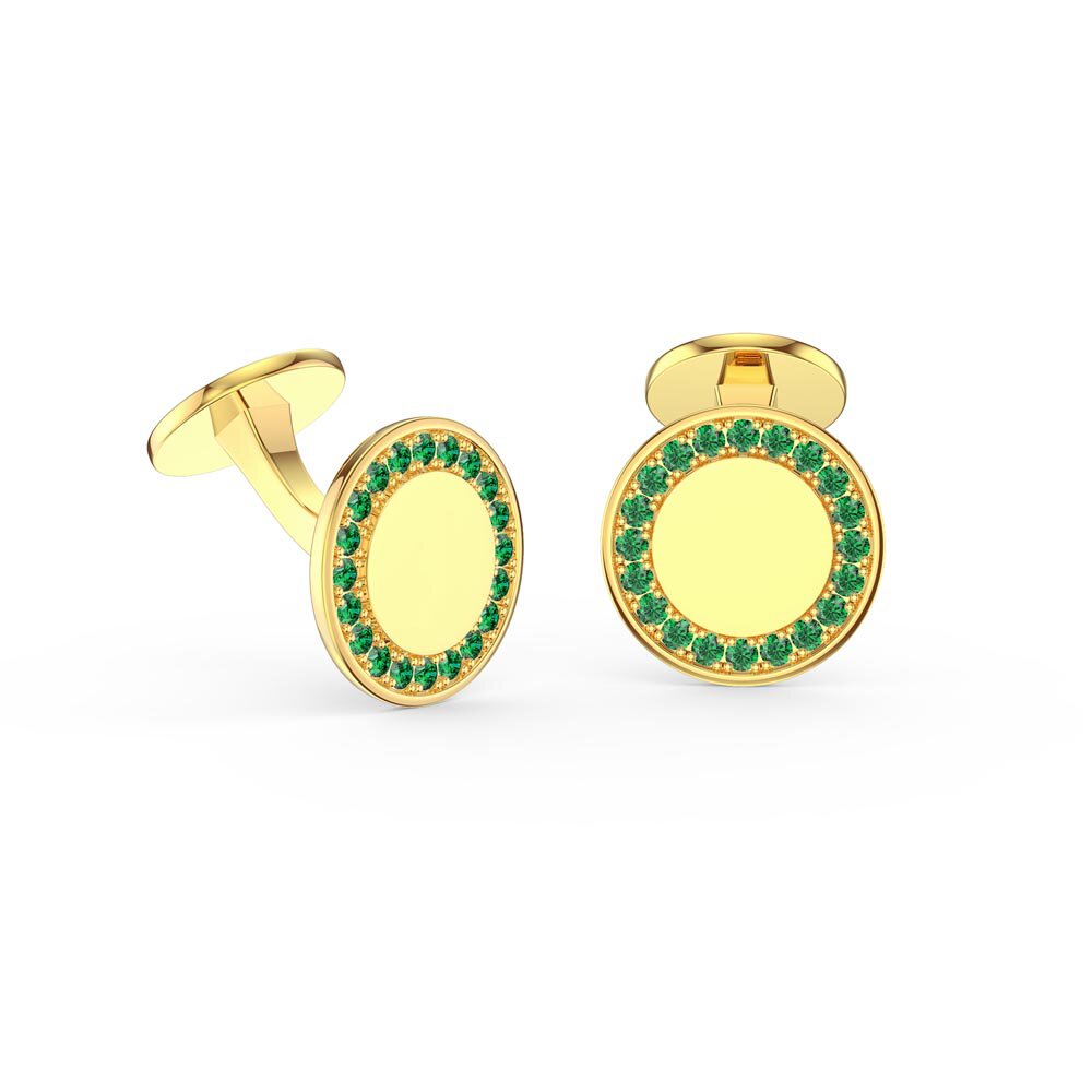 Signature Emerald 9ct Yellow Gold Round Cufflinks