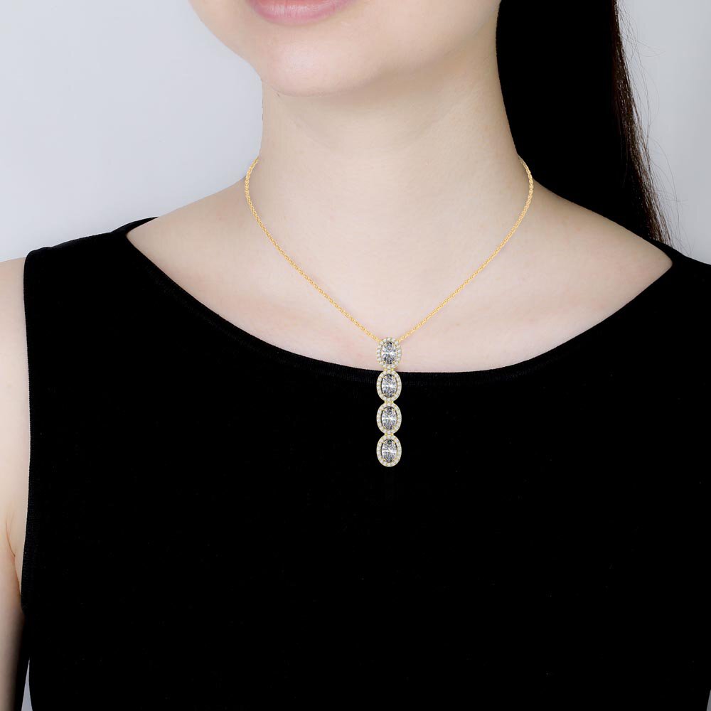 Eternity 2ct White Sapphire Oval Halo 18ct Gold Vermeil Drop Pendant #2