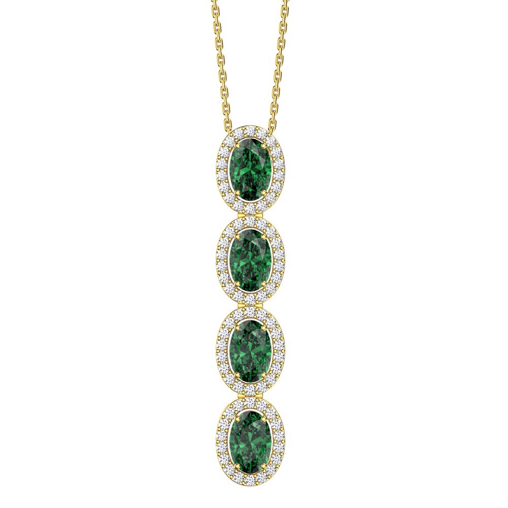 Eternity 2ct Emerald CZ Oval Halo 18ct Gold Vermeil Drop Pendant