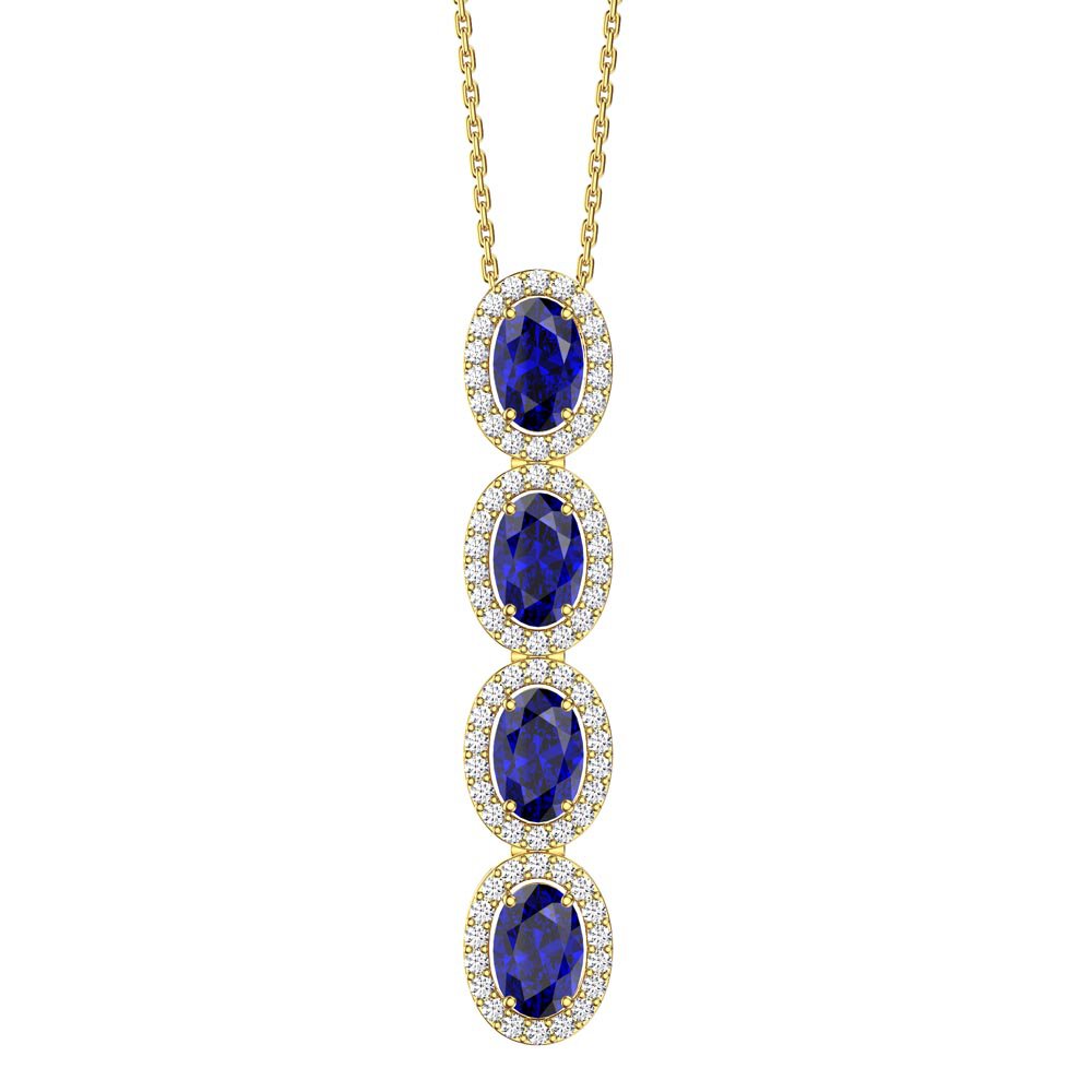 Eternity 2ct Blue Sapphire Oval Halo 18ct Gold Vermeil Drop Pendant