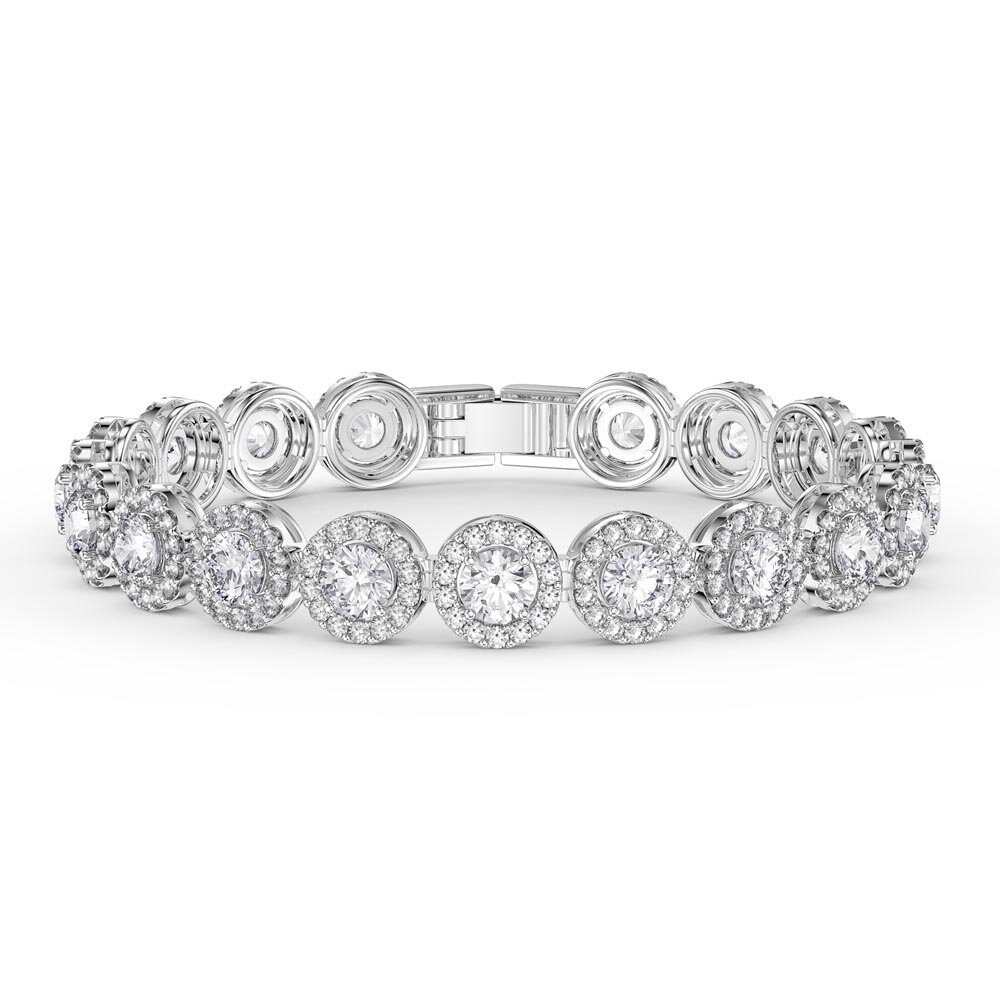 Eternity White Sapphire Round Halo Platinum plated Silver Tennis Bracelet