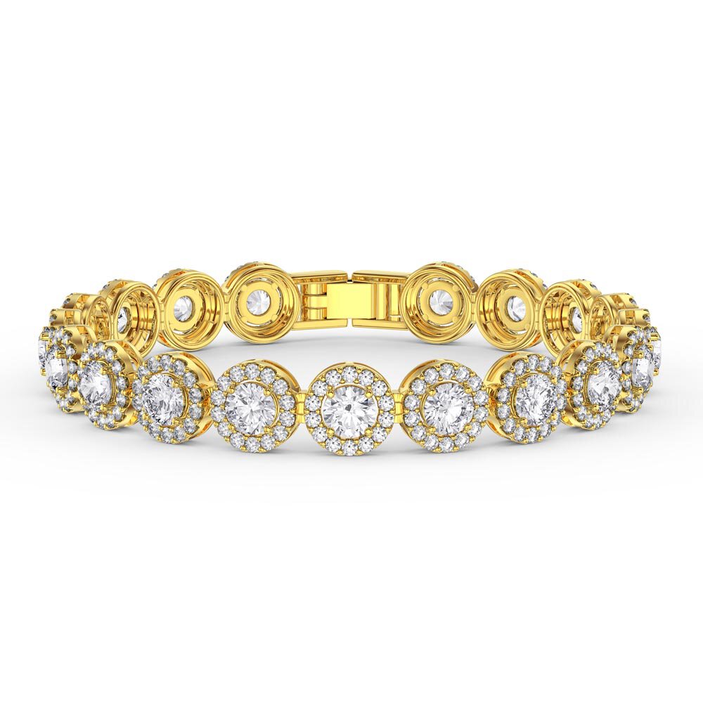 Eternity White Sapphire Round Halo 18ct Gold Vermeil Tennis Bracelet