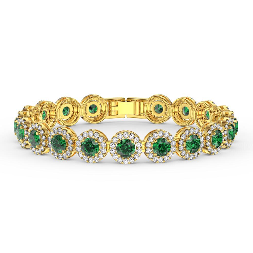 Eternity Emerald CZ Round Halo 18ct Gold Vermeil Tennis Bracelet
