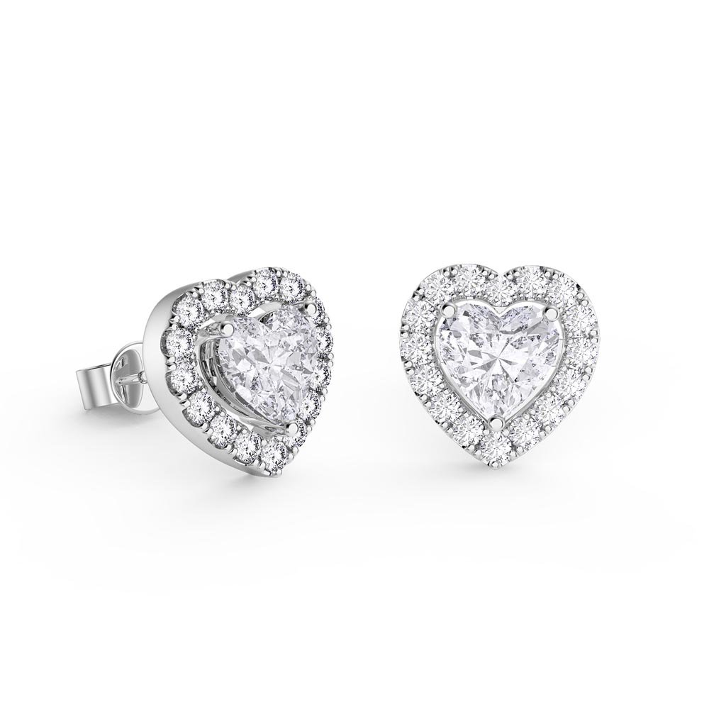 Charisma Heart Diamond 18ct White Gold Stud Earrings Halo Jacket Set #2