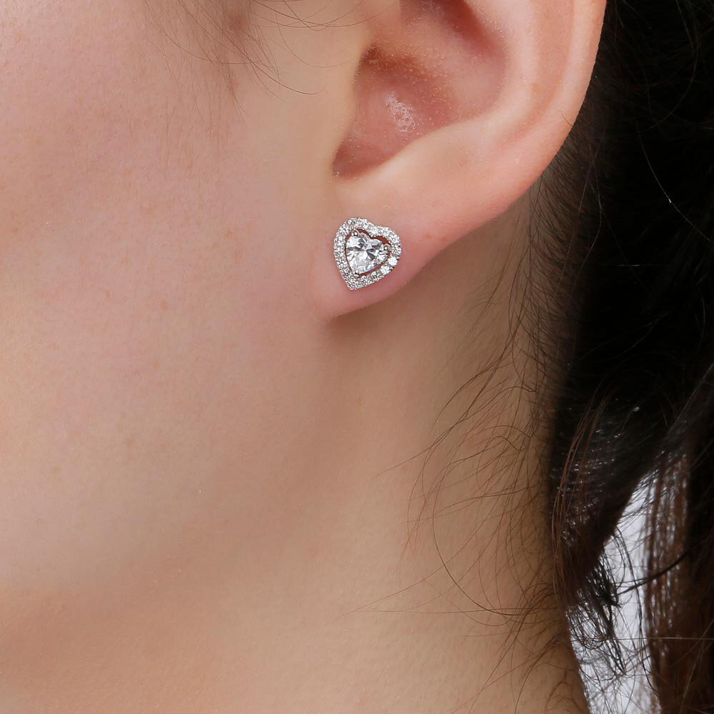 Charisma Heart Diamond 18ct White Gold Stud Earrings Halo Jacket Set #5