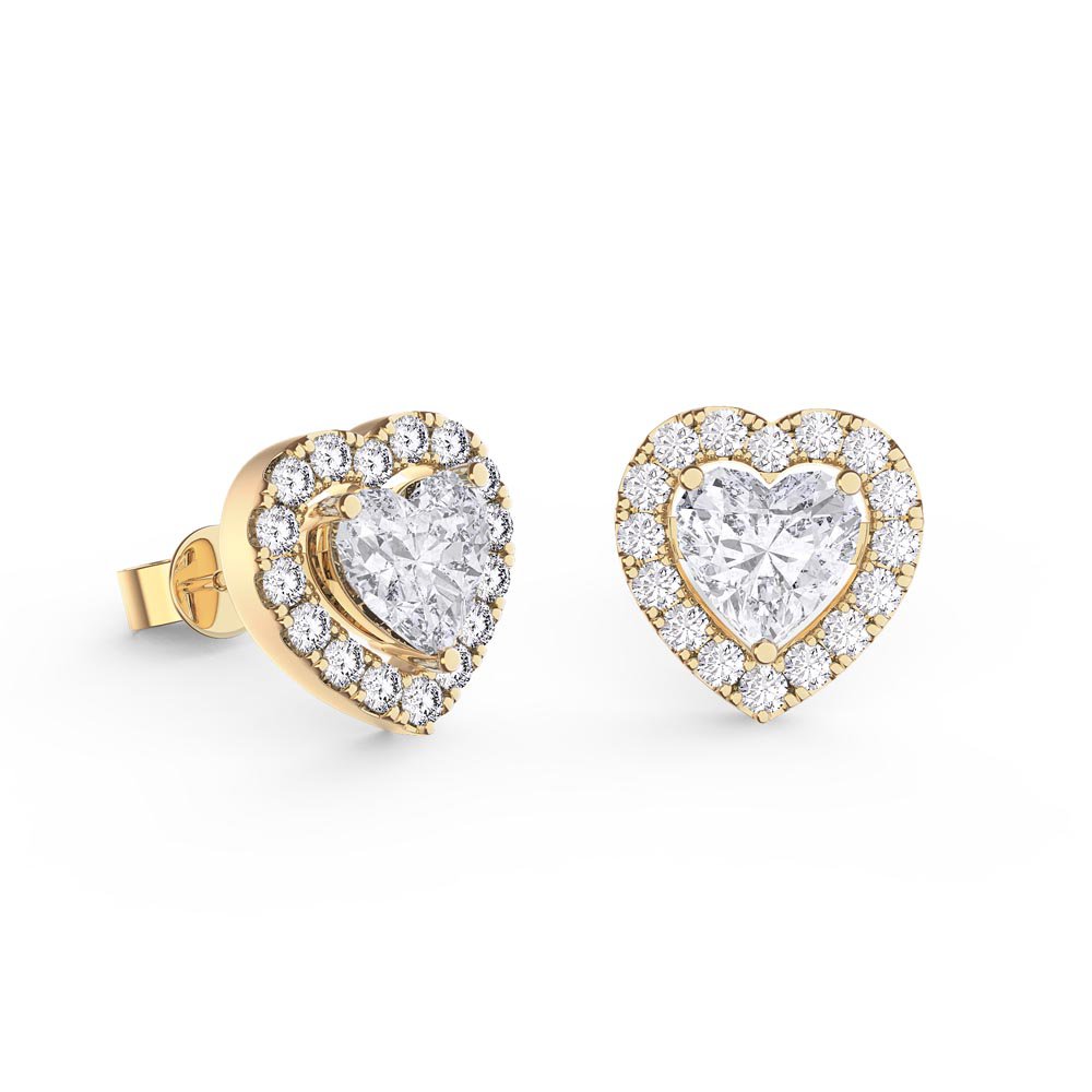 Charisma Heart Diamond 18ct Yellow Gold Stud Earrings Halo Jacket Set #2