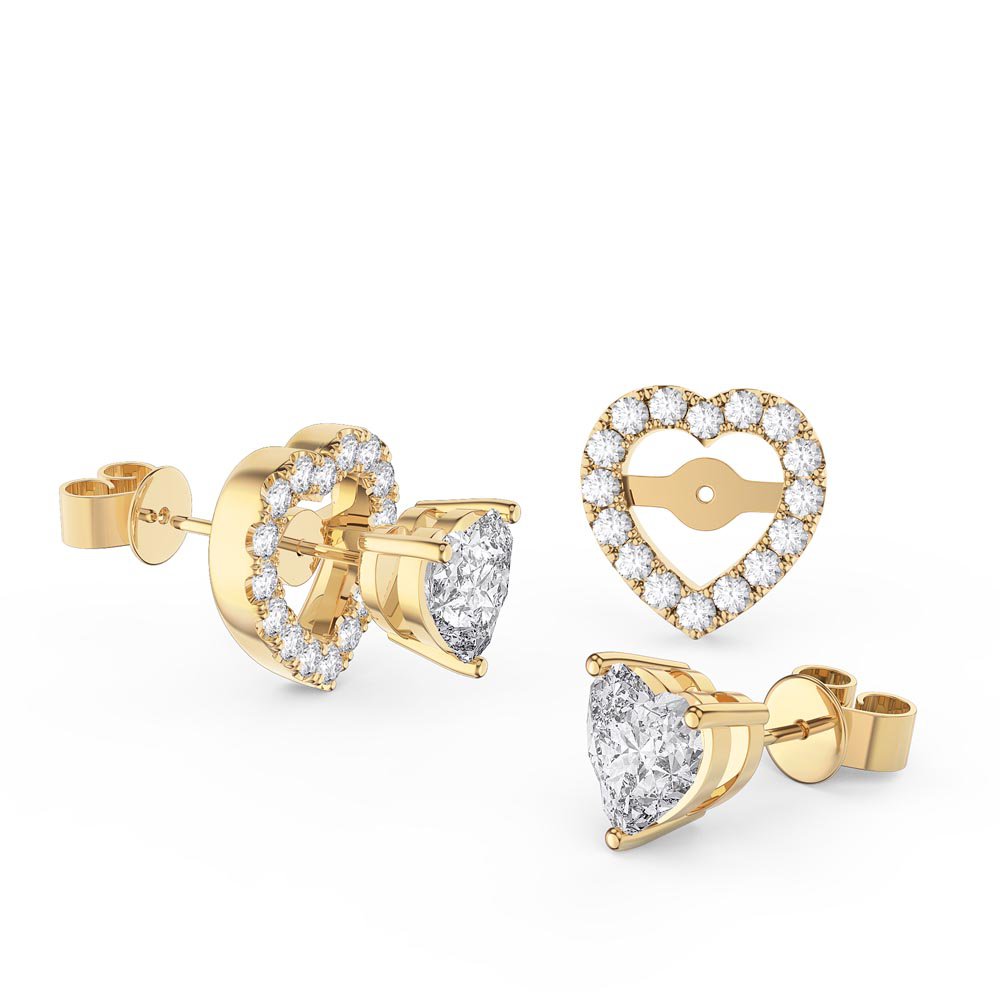 Charisma Heart Diamond 18ct Yellow Gold Stud Earrings Halo Jacket Set