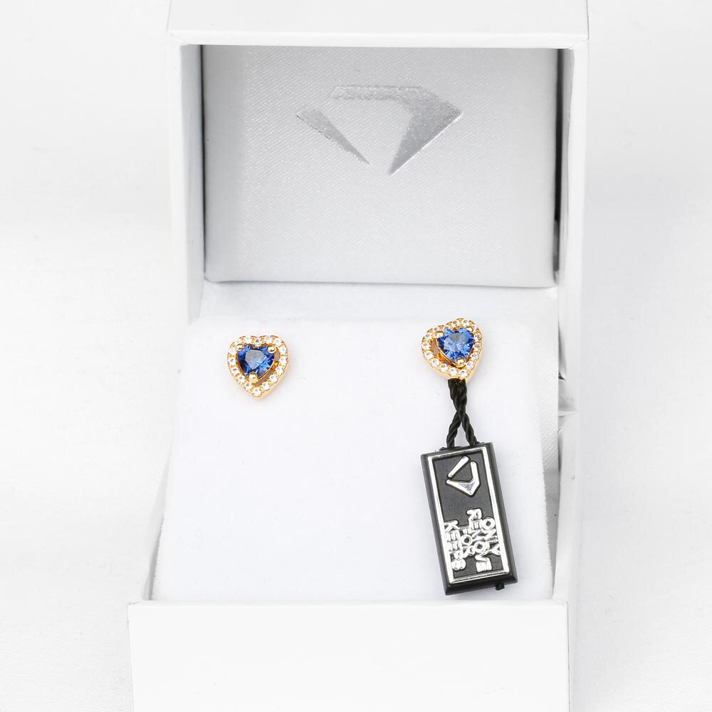 Charisma Heart Blue Sapphire and Diamond 18ct Yellow Gold Stud Earrings Halo Jacket Set #5