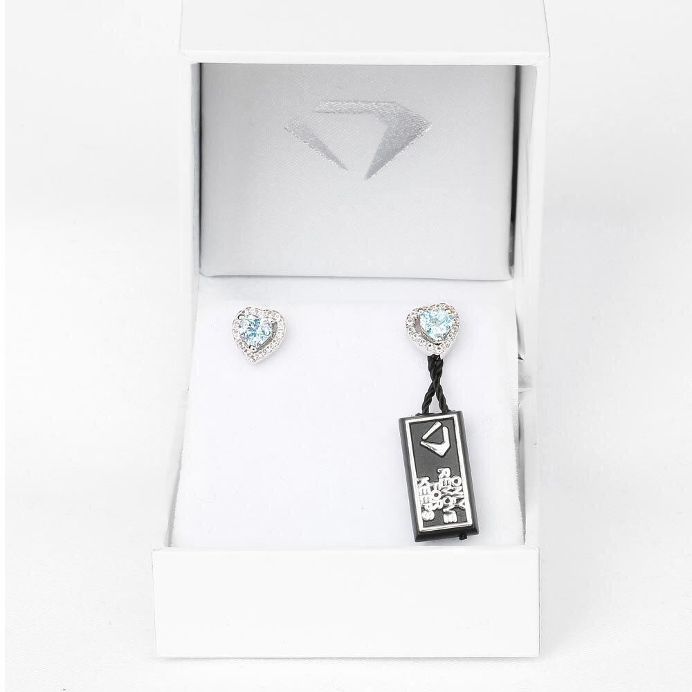 Charisma Heart Aquamarine  and White Sapphire 9ct White Gold Stud Earrings Halo Jacket Set #4