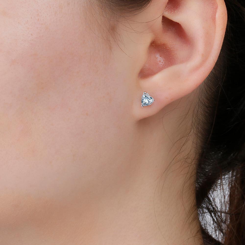 Charisma 1ct Aquamarine Heart Platinum Plated Silver Stud Earrings #2