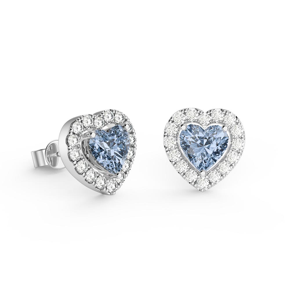 Charisma Heart Aquamarine  and White Sapphire 9ct White Gold Stud Earrings Halo Jacket Set #2
