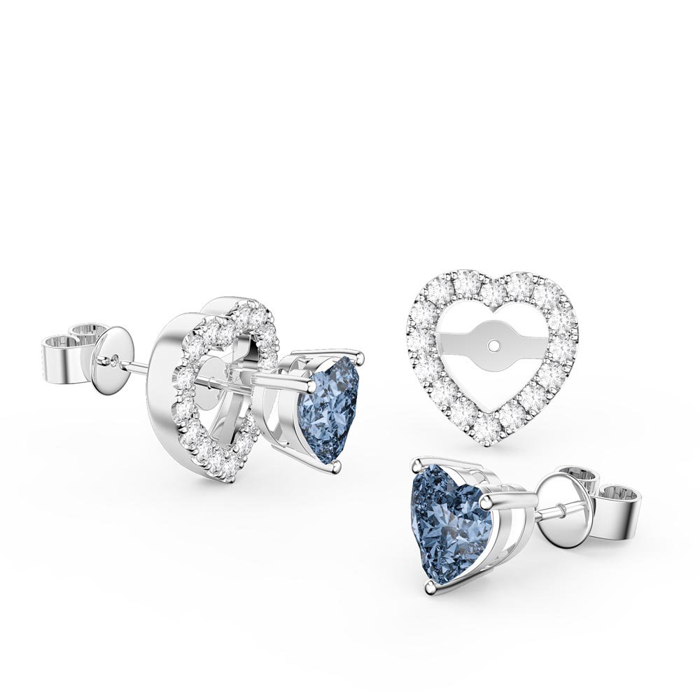 Charisma Heart Aquamarine  and White Sapphire 9ct White Gold Stud Earrings Halo Jacket Set
