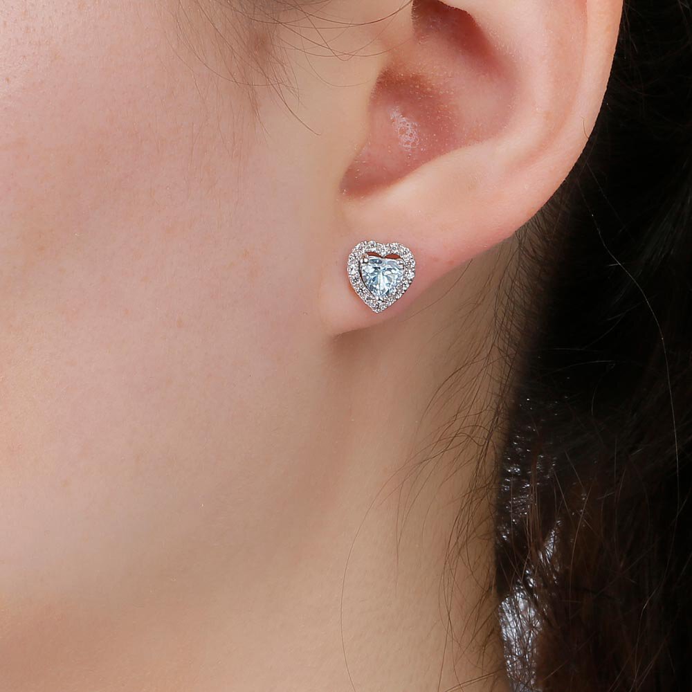 Charisma Heart Aquamarine  and White Sapphire 9ct White Gold Stud Earrings Halo Jacket Set #6