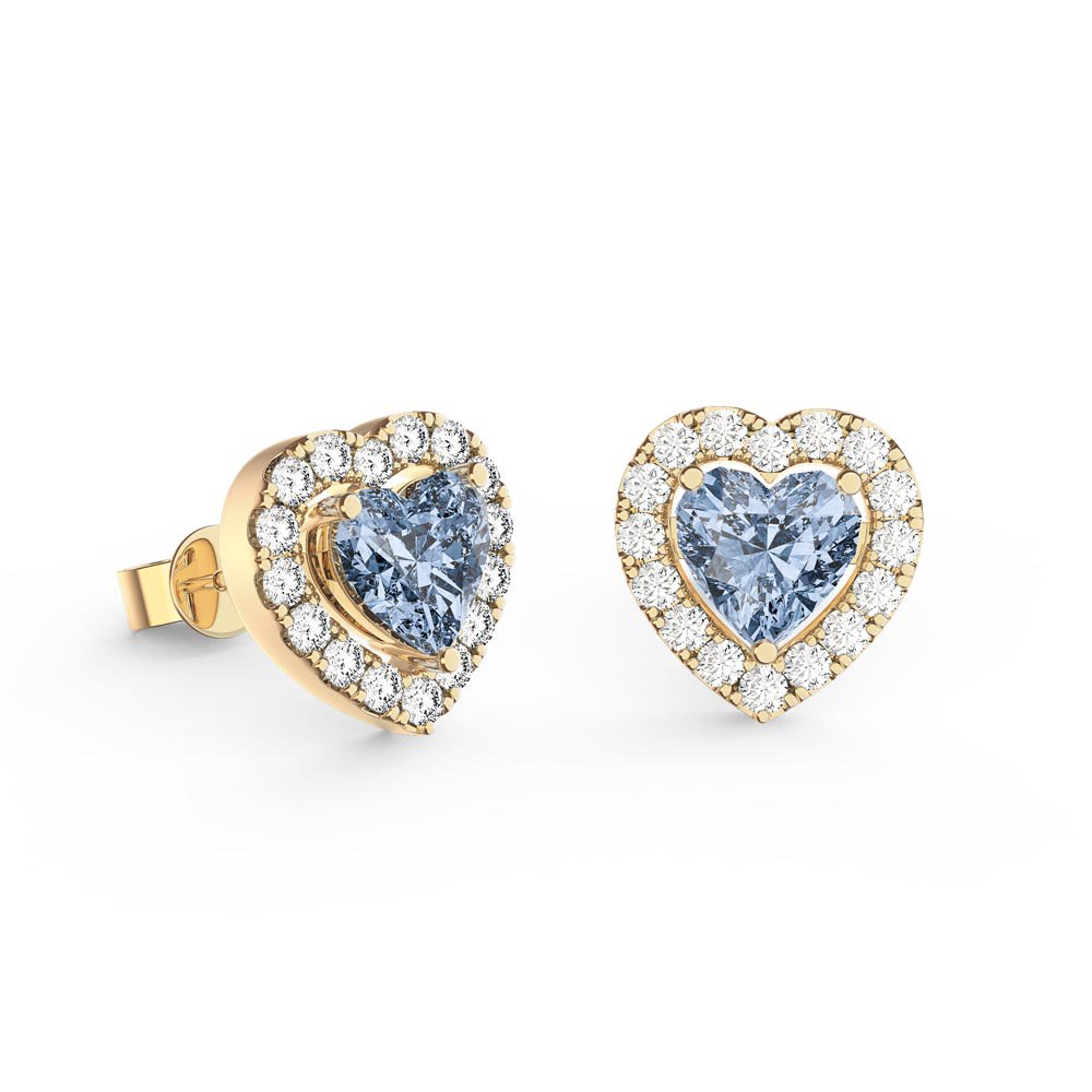 Charisma Heart Aquamarine  and White Sapphire 9ct Yellow Gold Stud Earrings Halo Jacket Set #2