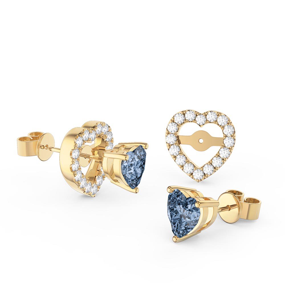 Charisma Heart Aquamarine  and White Sapphire 9ct Yellow Gold Stud Earrings Halo Jacket Set