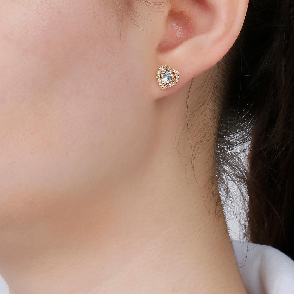 Charisma Heart Aquamarine  and White Sapphire 9ct Yellow Gold Stud Earrings Halo Jacket Set #4