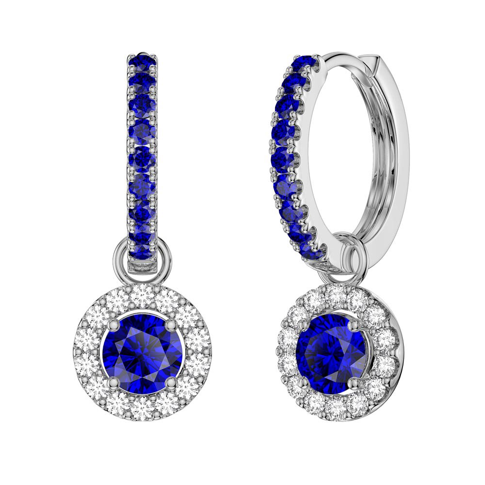 Eternity 1ct Sapphire Halo Platinum plated Silver Interchangeable Hoop Drop Set #5