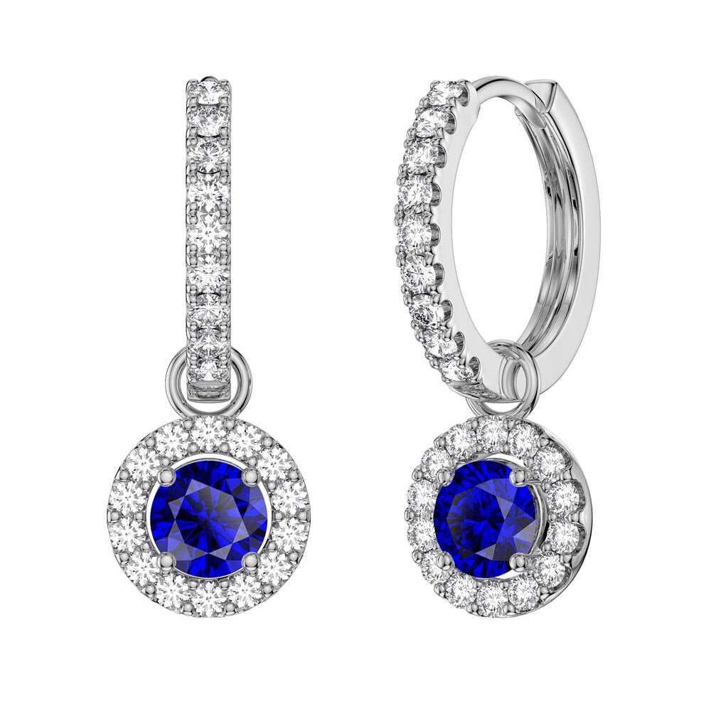 Eternity 1ct Sapphire Halo Platinum plated Silver Interchangeable Hoop Drop Set