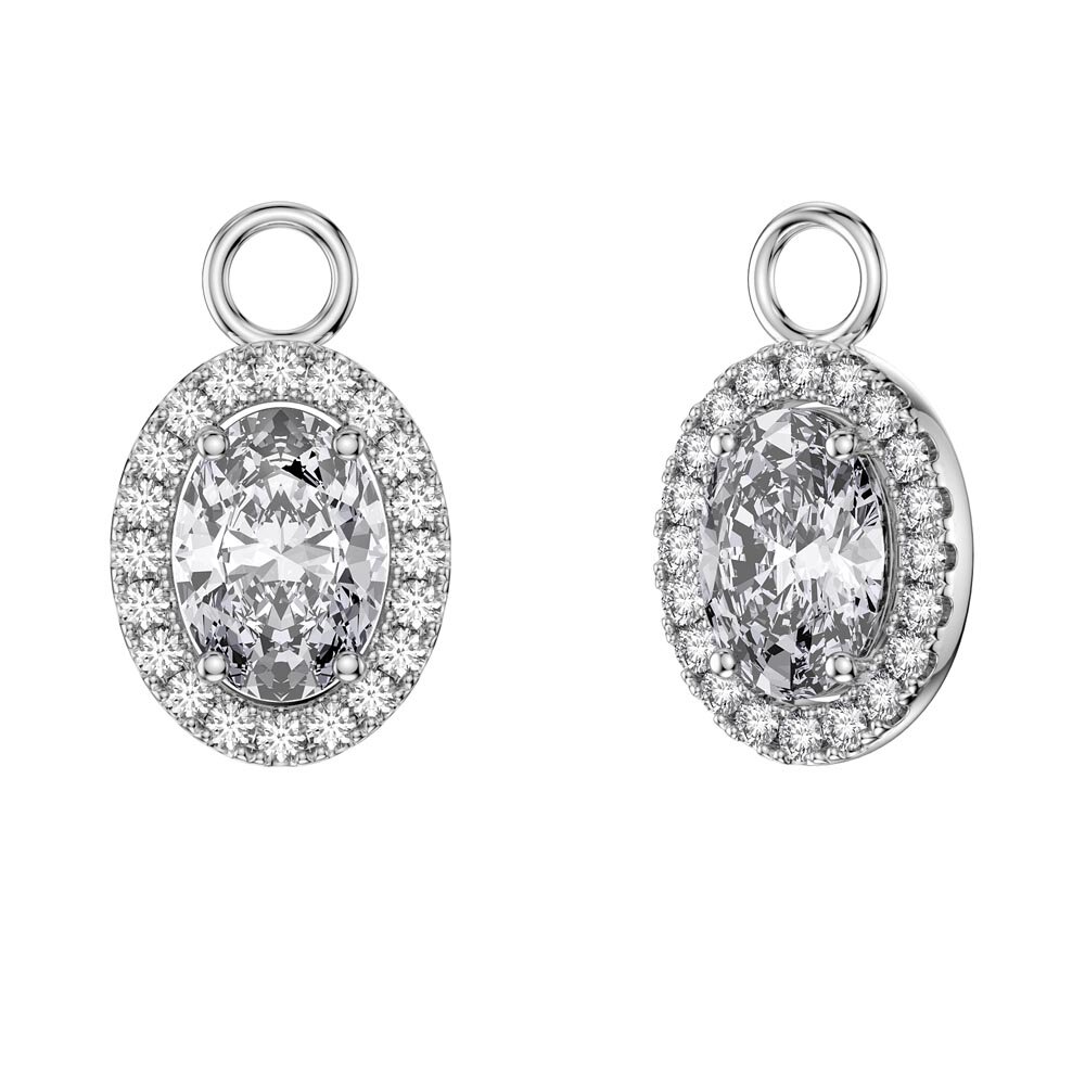 Eternity 1.5ct White Sapphire Oval Halo Platinum plated Silver Interchangeable Earring Drops