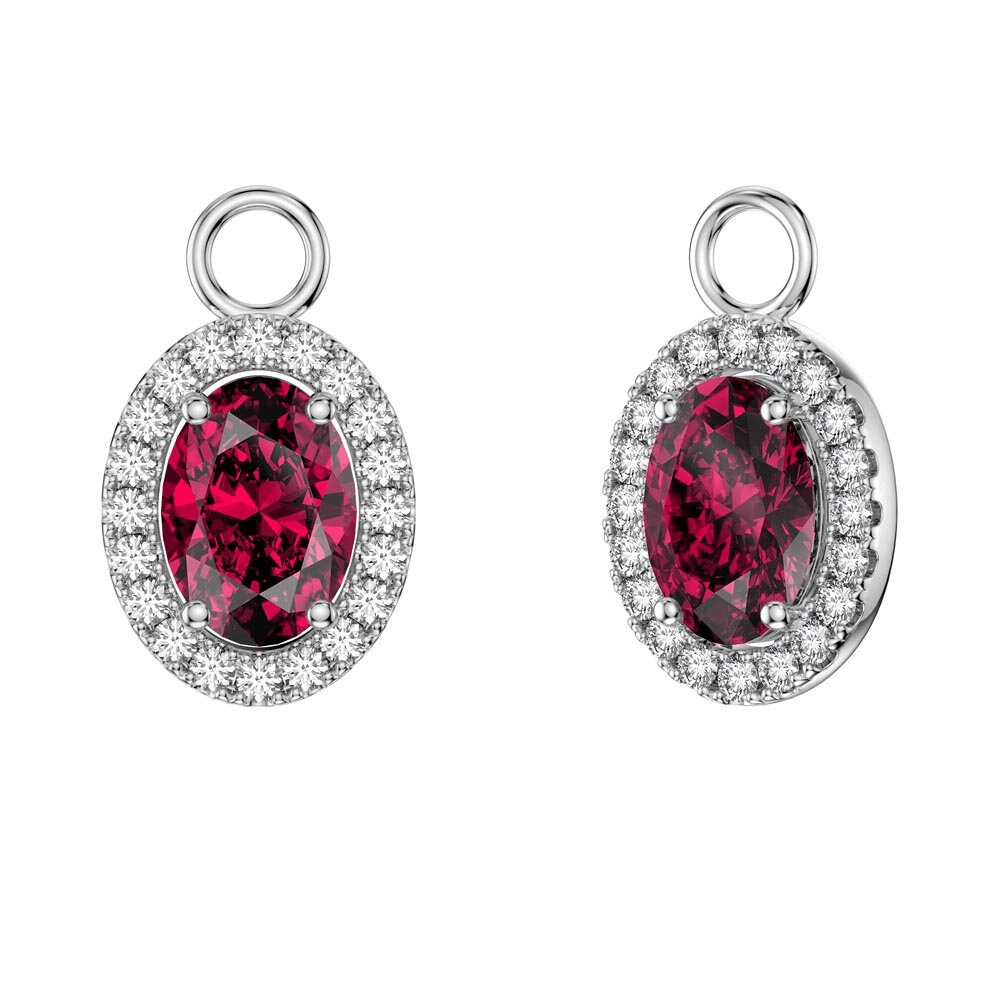 Eternity 1.5ct Ruby Oval Halo Platinum plated Silver Interchangeable Earring Drops