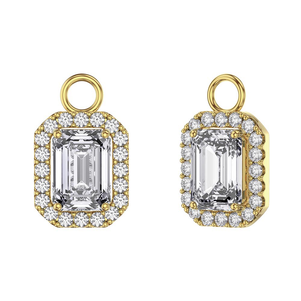 Princess 2ct  White Sapphire Emerald Cut Halo 18ct Gold Vermeil Interchangeable Earring Drops