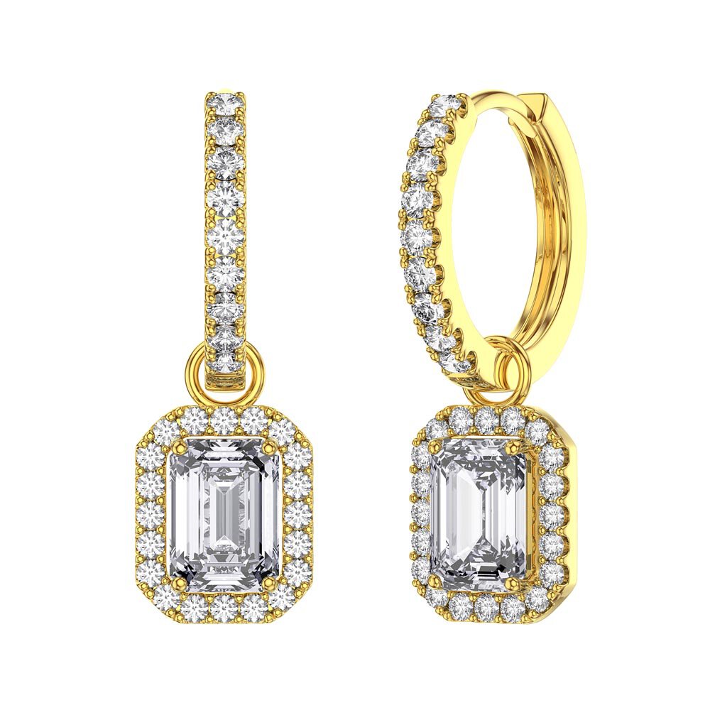 Princess 2ct  White Sapphire Emerald Cut Halo 18ct Gold Vermeil Interchangeable Earring Drops #5