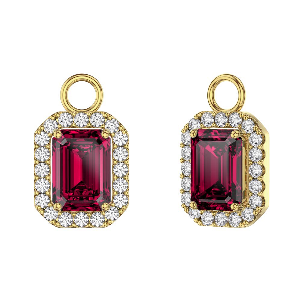 Princess 2ct  Ruby Emerald Cut Halo 18ct Gold Vermeil Interchangeable Earring Drops